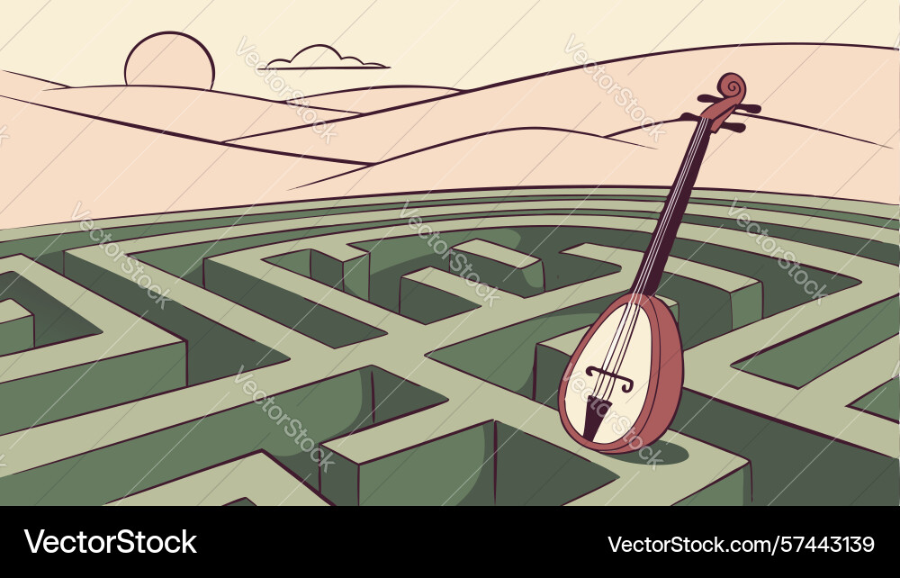 Lute on maze path navigating harmony design vector image