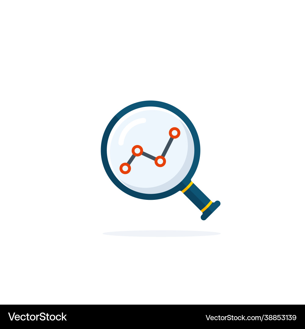 Magnifier with rising bars chart graph icon flat vector image