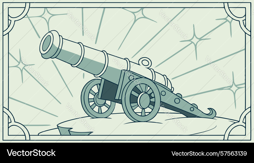 Medieval cannon on display with decorative frame vector image