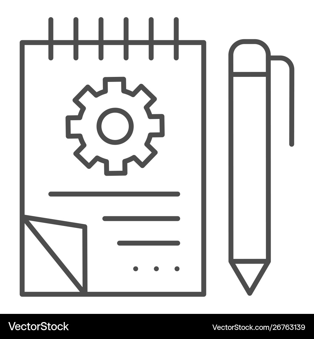 Notebook with pencil thin line icon notepad Notebook with pencil thin line icon notepad vector image