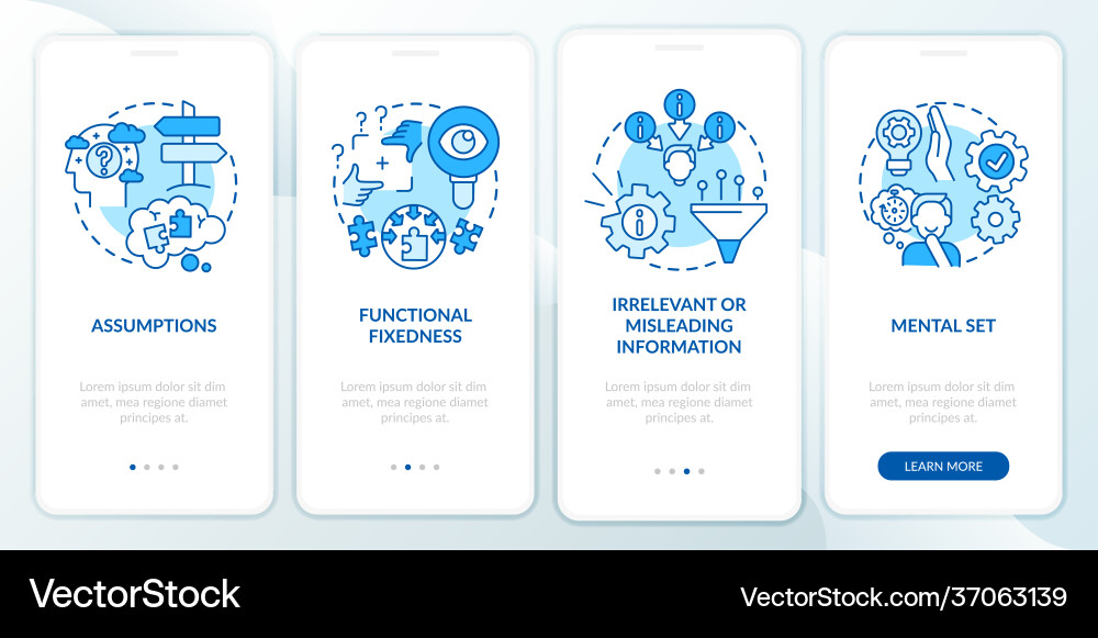 Problem solving obstacles blue onboarding mobile Problem solving obstacles blue onboarding mobile Vector Image