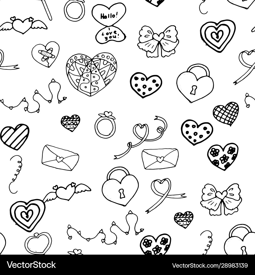 Seamless pattern with hearts and other attributes Vector Image