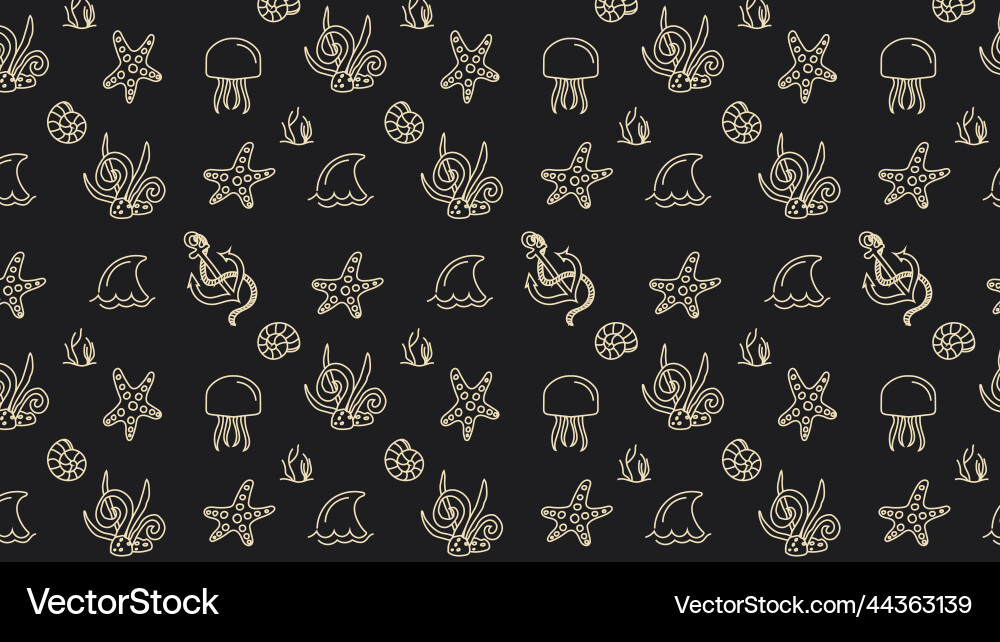 Seamless pattern with shells and fish Vector Image