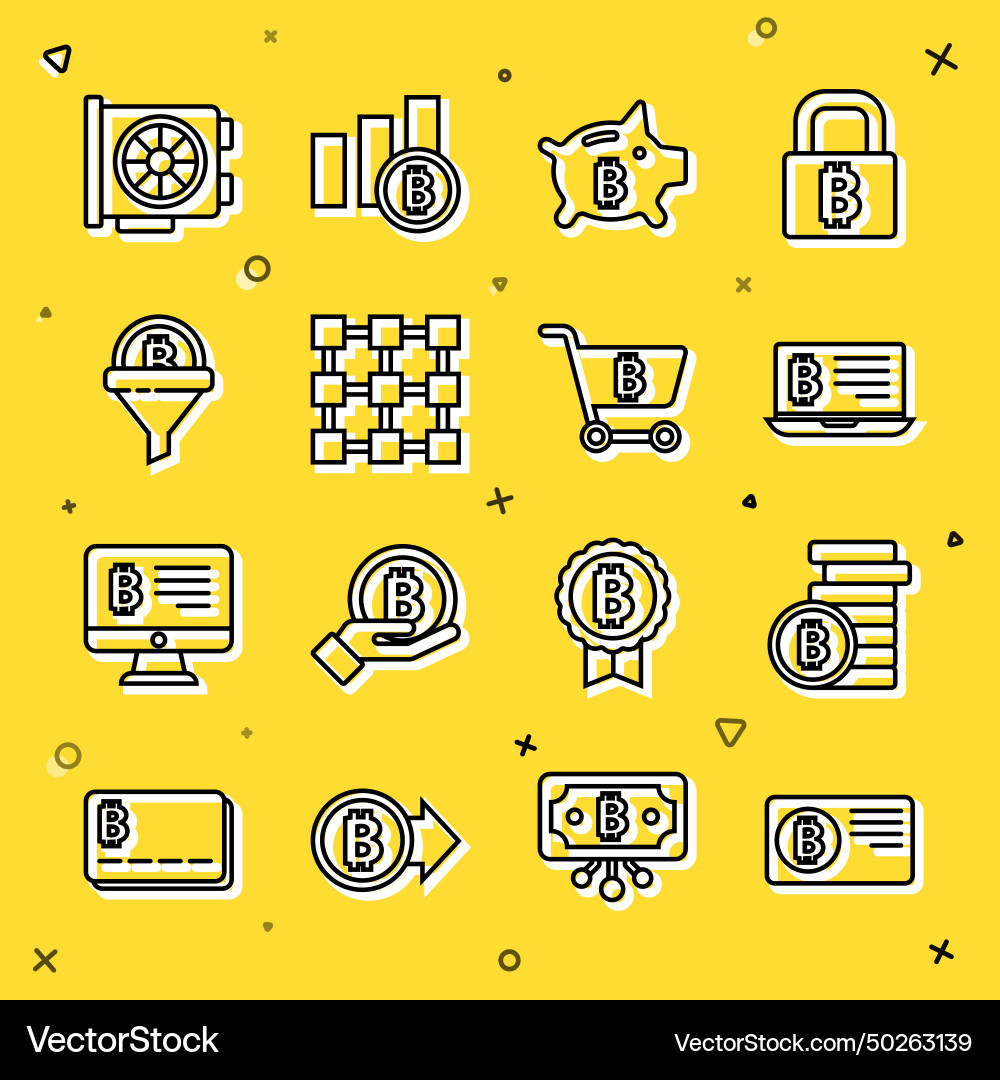 Set line credit card with bitcoin mining Set line credit card with bitcoin mining vector image