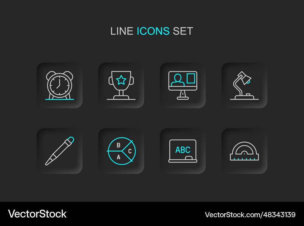 Set line protractor grid chalkboard pie chart Set line protractor grid chalkboard pie chart Vector Image