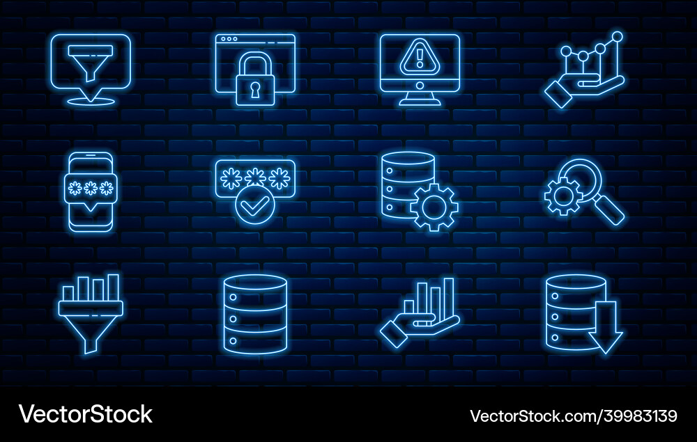 Set line server data web hosting magnifying Set line server data web hosting magnifying vector image