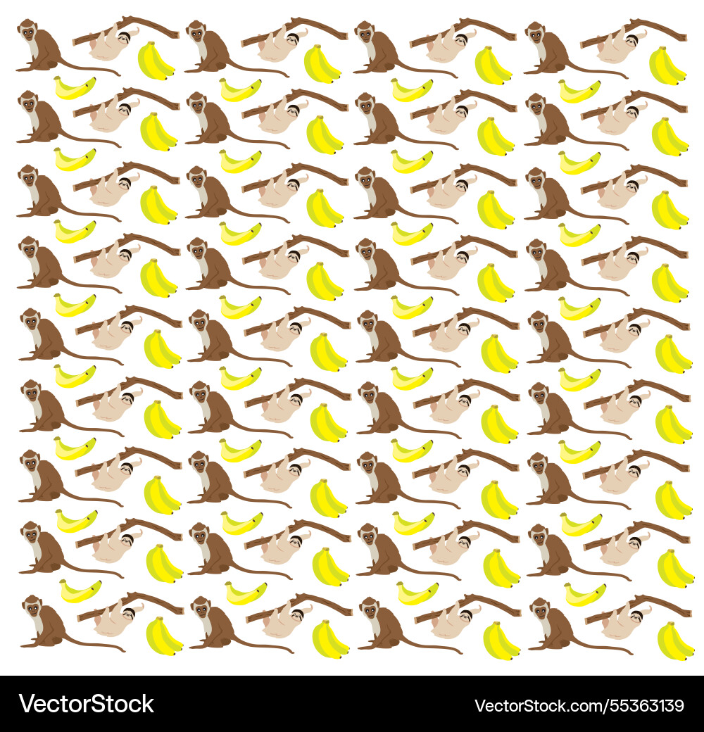 Sloth monkey with banana as a pattern background Sloth monkey with banana as a pattern background vector image