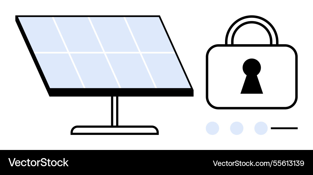 Solar panel linked with cybersecurity padlock Solar panel linked with cybersecurity padlock vector image