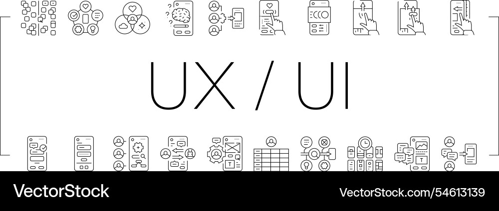 Ui ux digital develop code app icons set Ui ux digital develop code app icons set vector image