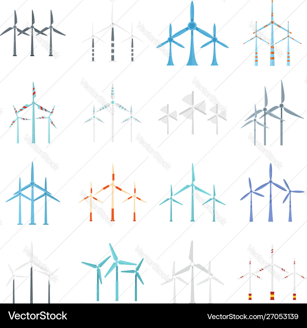 Wind turbine icons set flat style Wind turbine icons set flat style vector image