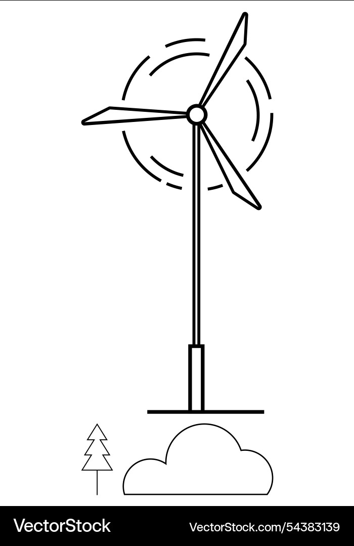 Wind turbine rotating above cloud and tree Wind turbine rotating above cloud and tree vector image