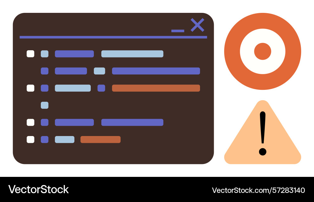 Code Debugging mit Warnmeldung und Ziel Code Debugging mit Warnmeldung und Ziel vektorbild