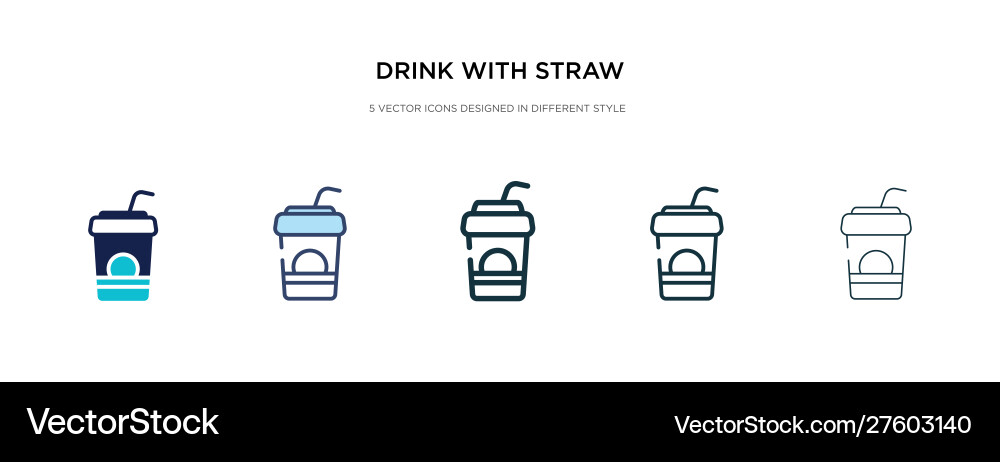 Drink with straw icon in different style two Vector Image