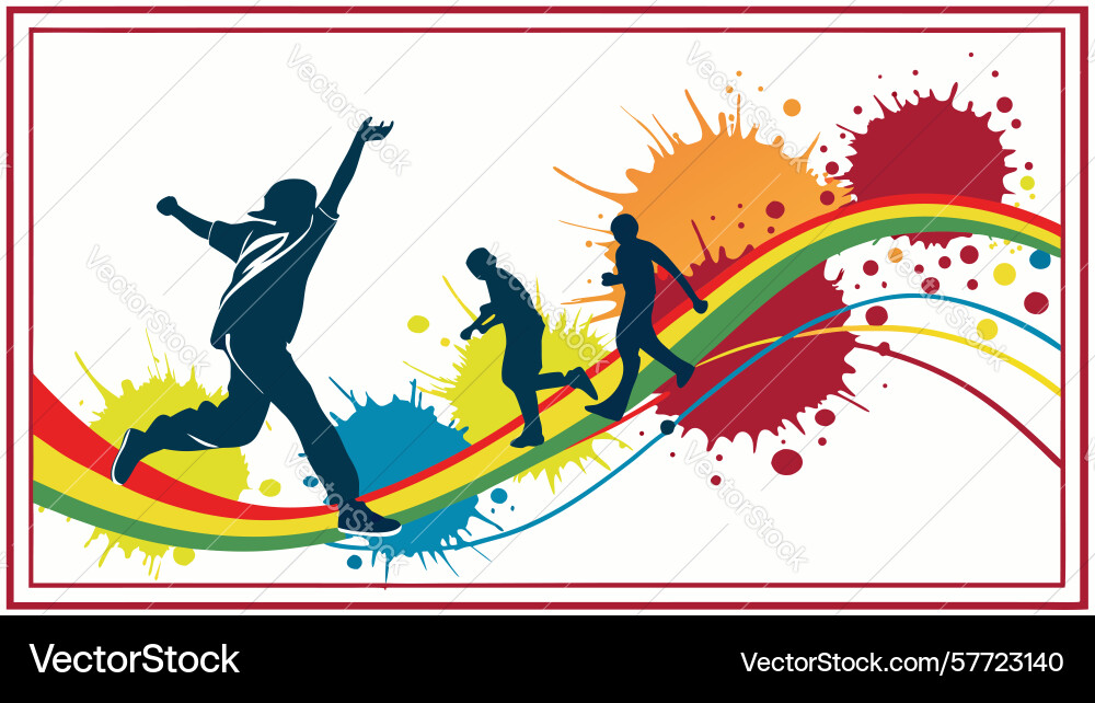Dynamic running silhouettes with explosive color Vector Image