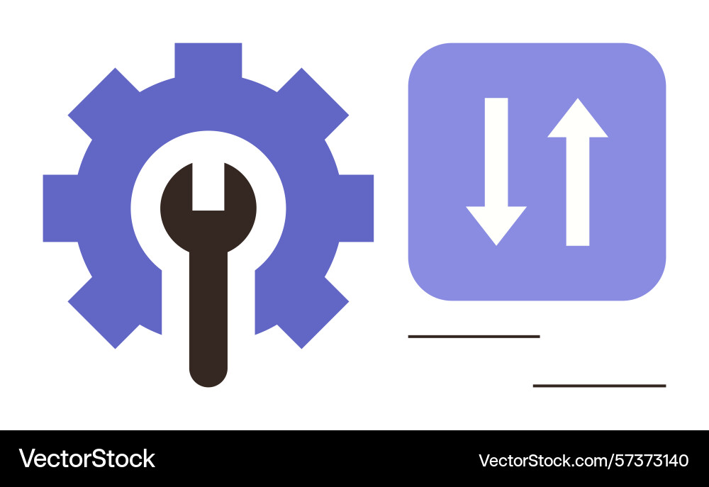 Gear and wrench with data arrows representing Gear and wrench with data arrows representing vector image