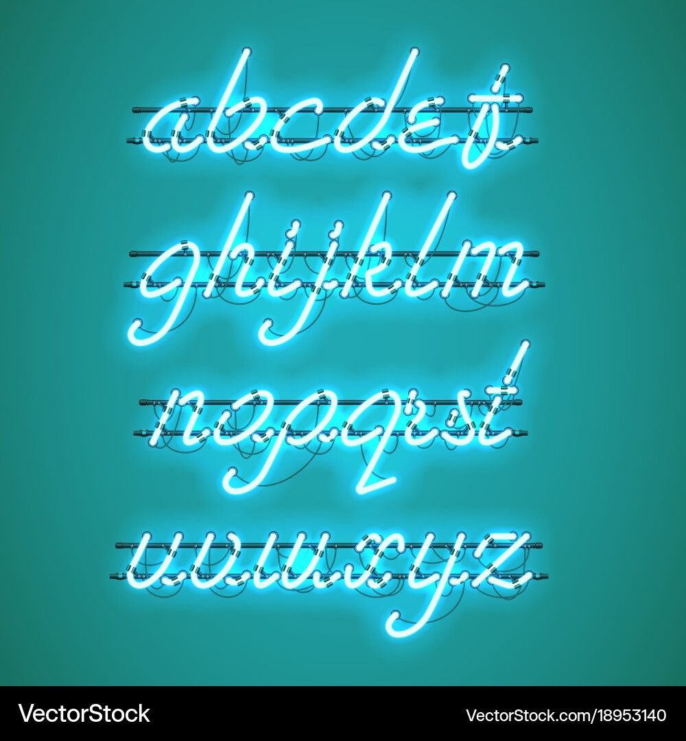 Glowing blue neon lowercase script font vector image