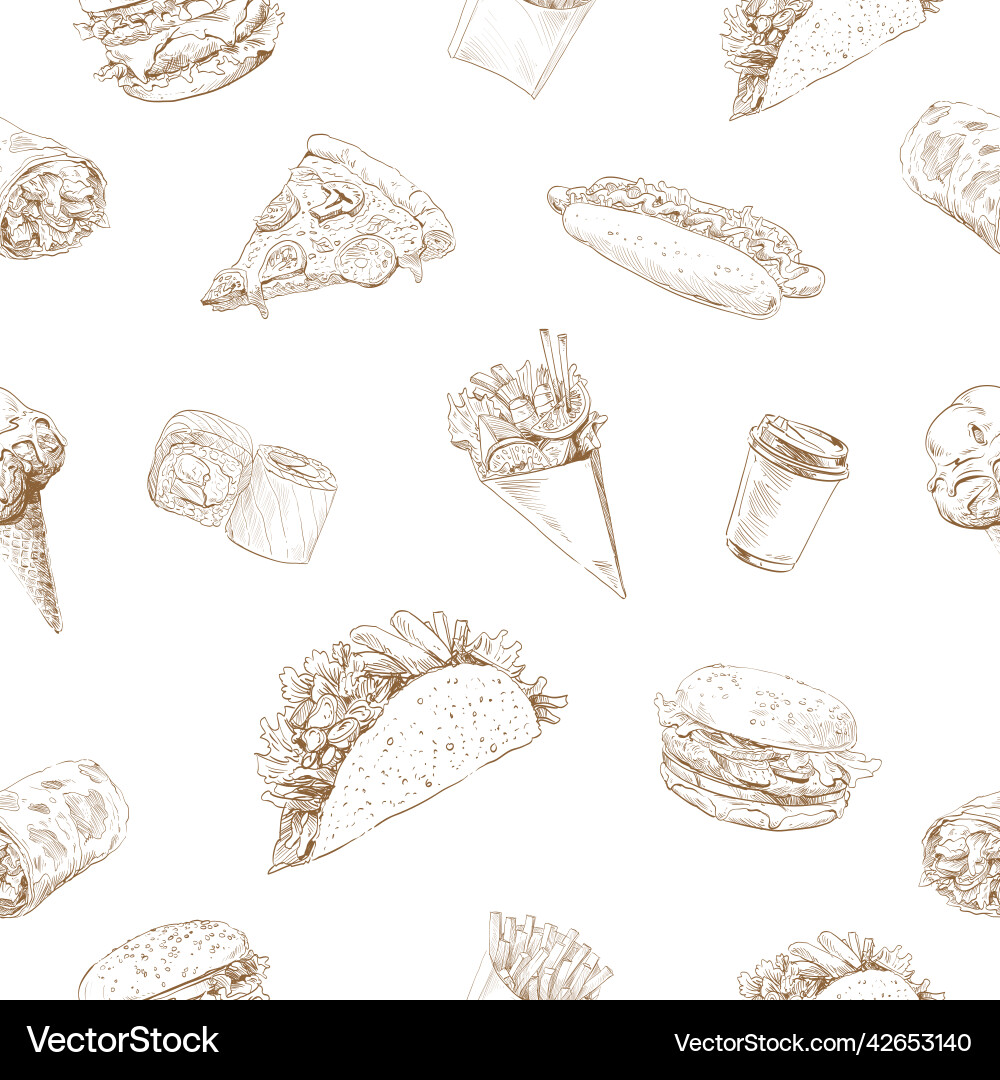 Hand drawn seamless pattern street food vector image