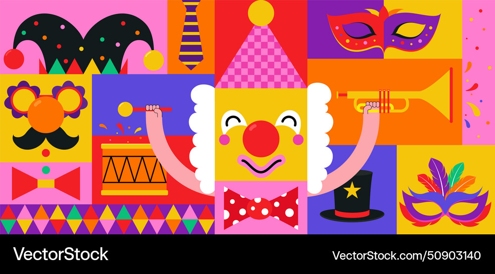 Karneval Hintergrund mit Masken Clowns musikalisch Karneval Hintergrund mit Masken Clowns musikalisch vektorbild