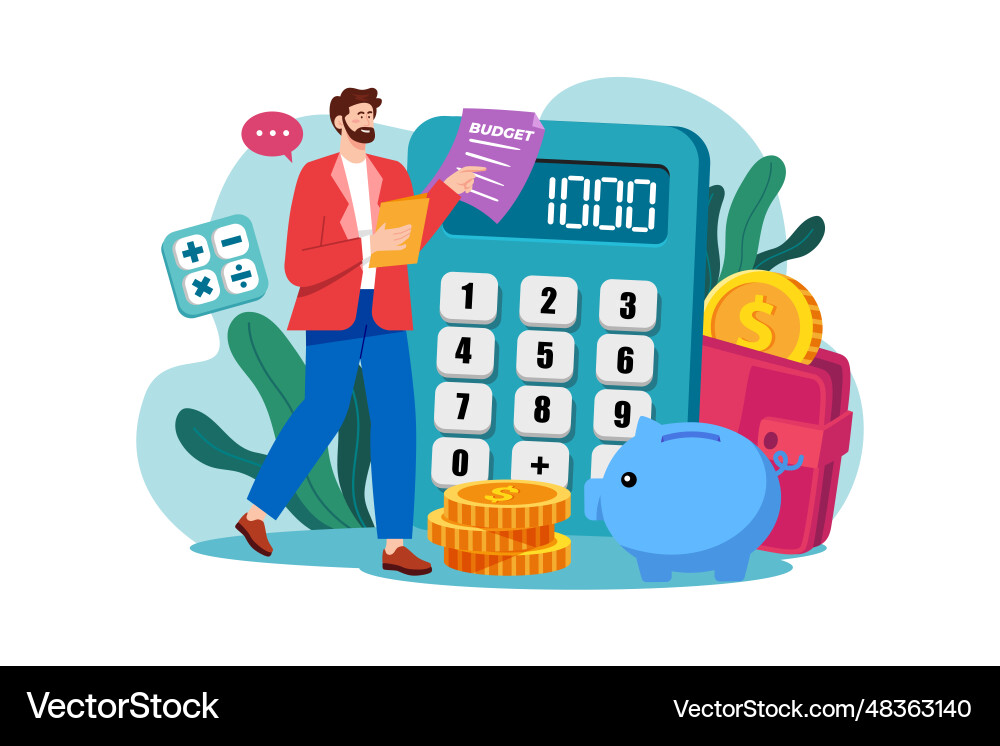 Man calculating project budget concept a flat Man calculating project budget concept a flat Vector Image