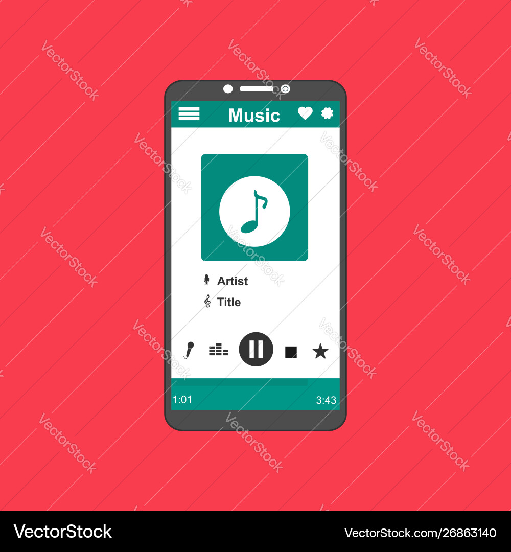 Media player application app template with flat Media player application app template with flat Vector Image