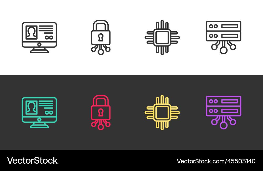 Set line create account screen cyber security Set line create account screen cyber security vector image
