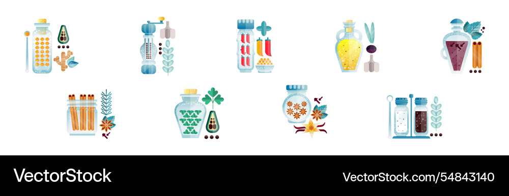 Spice and condiment flat object item Spice and condiment flat object item Vector Image