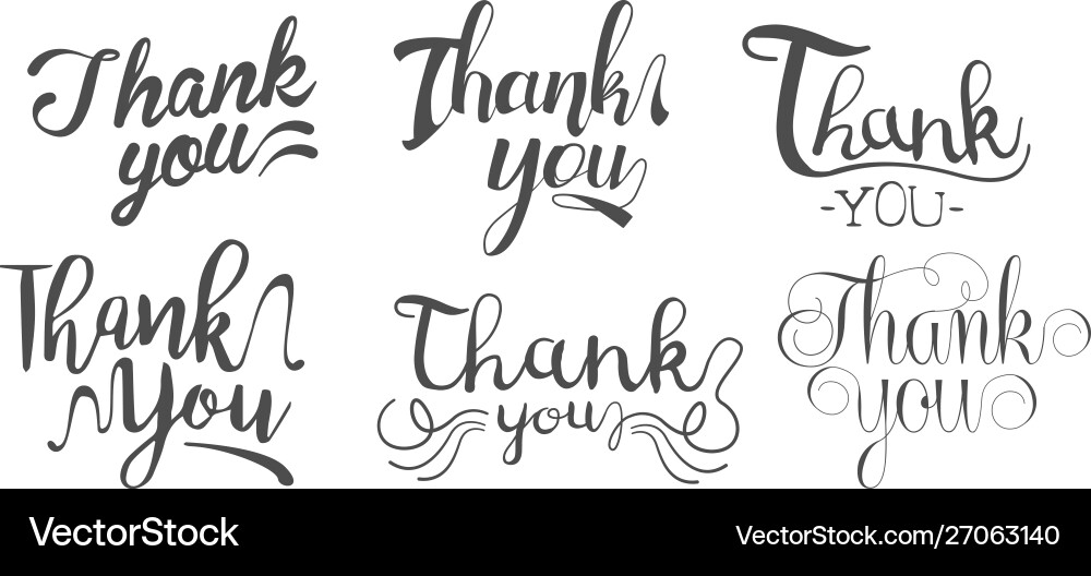 Thank you retro hand drawn monochrome labels set Thank you retro hand drawn monochrome labels set vector image