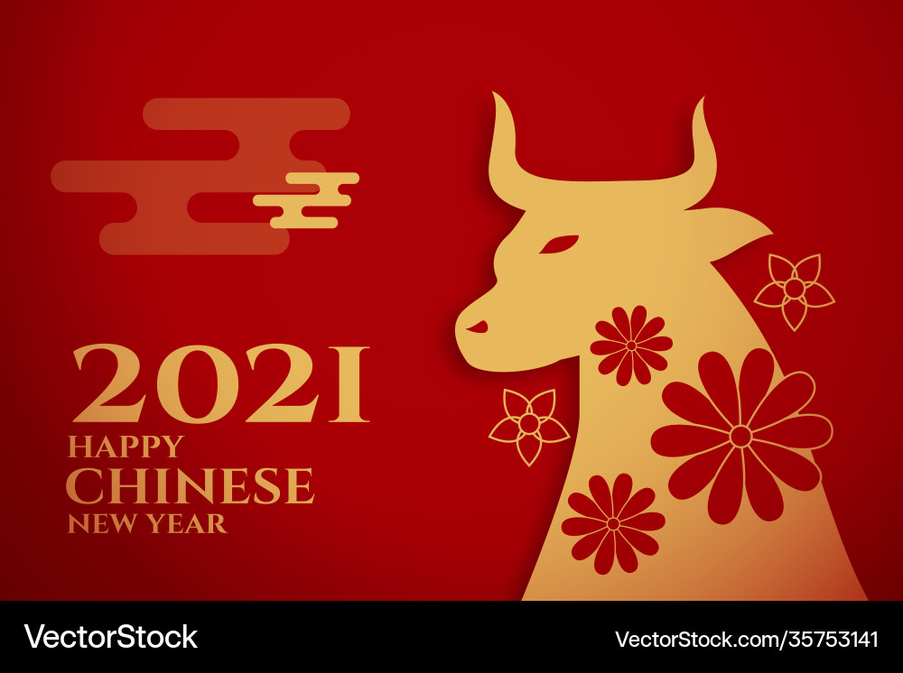 2021 happy chinese new year ox red 2021 happy chinese new year ox red vector image