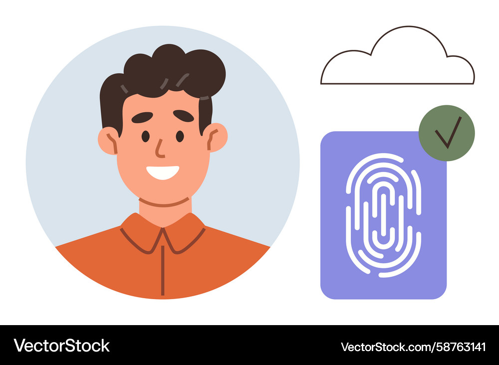 Digital Authentication - User with Fingerprint Vector Image