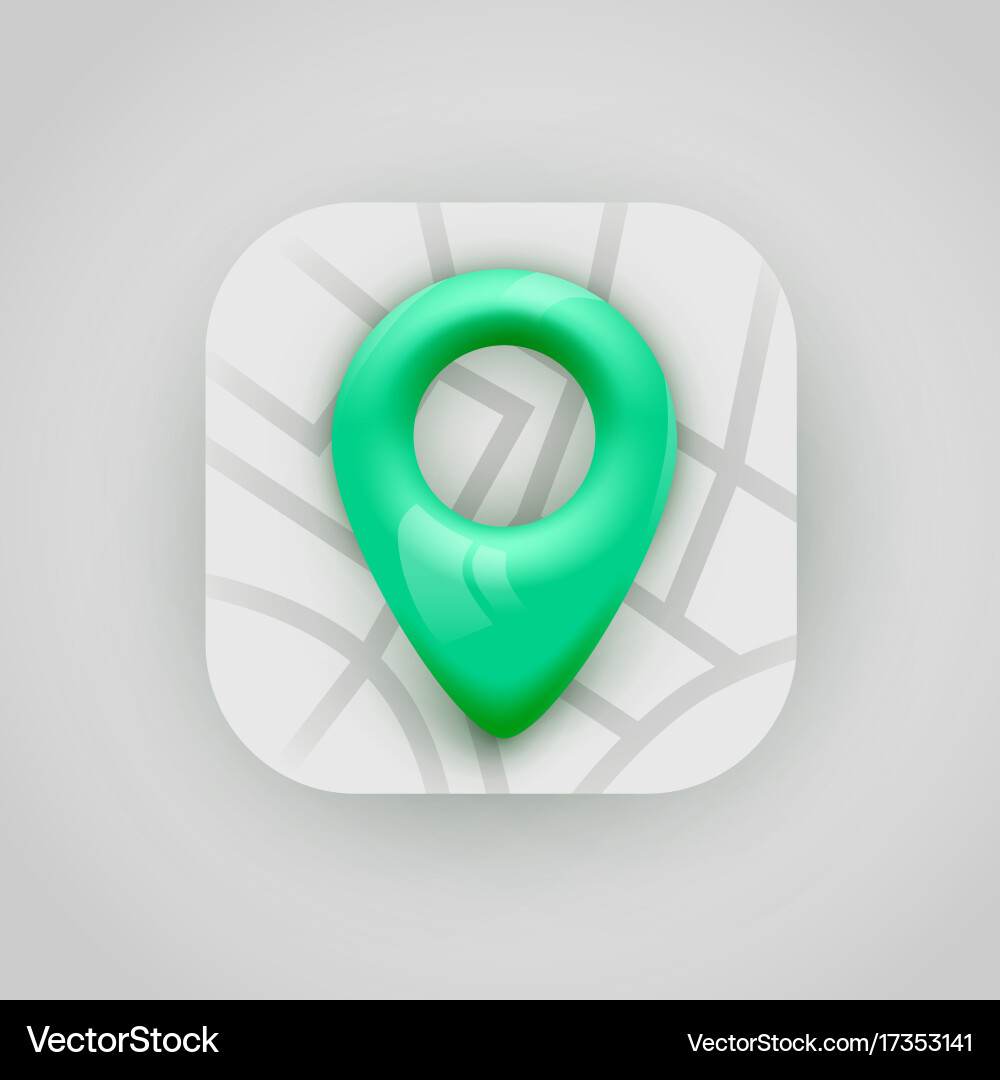 Green map pin pointer on modern app icon Vector Image