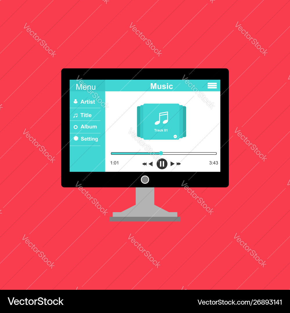 Media player application app template with flat Media player application app template with flat vector image