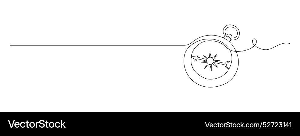 One continuous line drawing of traveller compass Vector Image