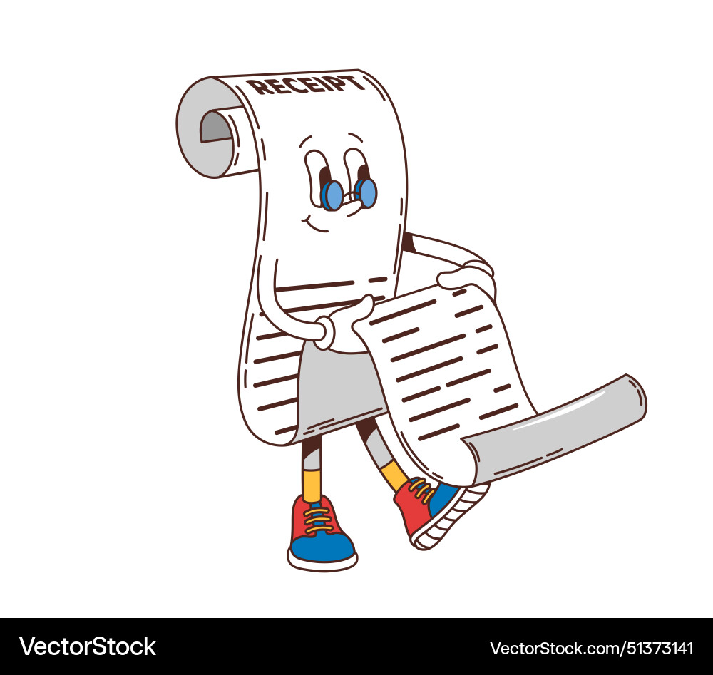 Retro groovy purchase receipt character y2k scroll Retro groovy purchase receipt character y2k scroll vector image