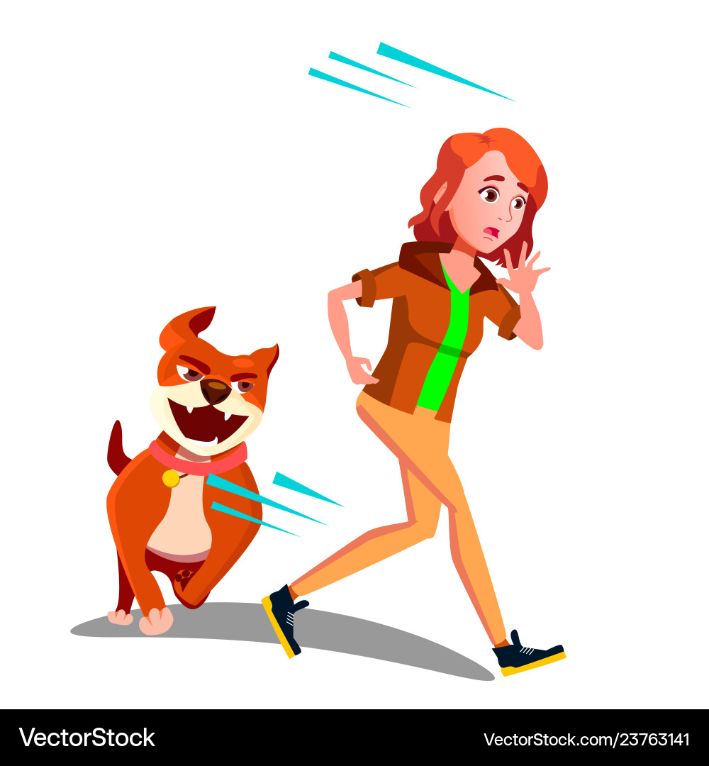 Scared girl runs away from the dog Scared girl runs away from the dog vector image