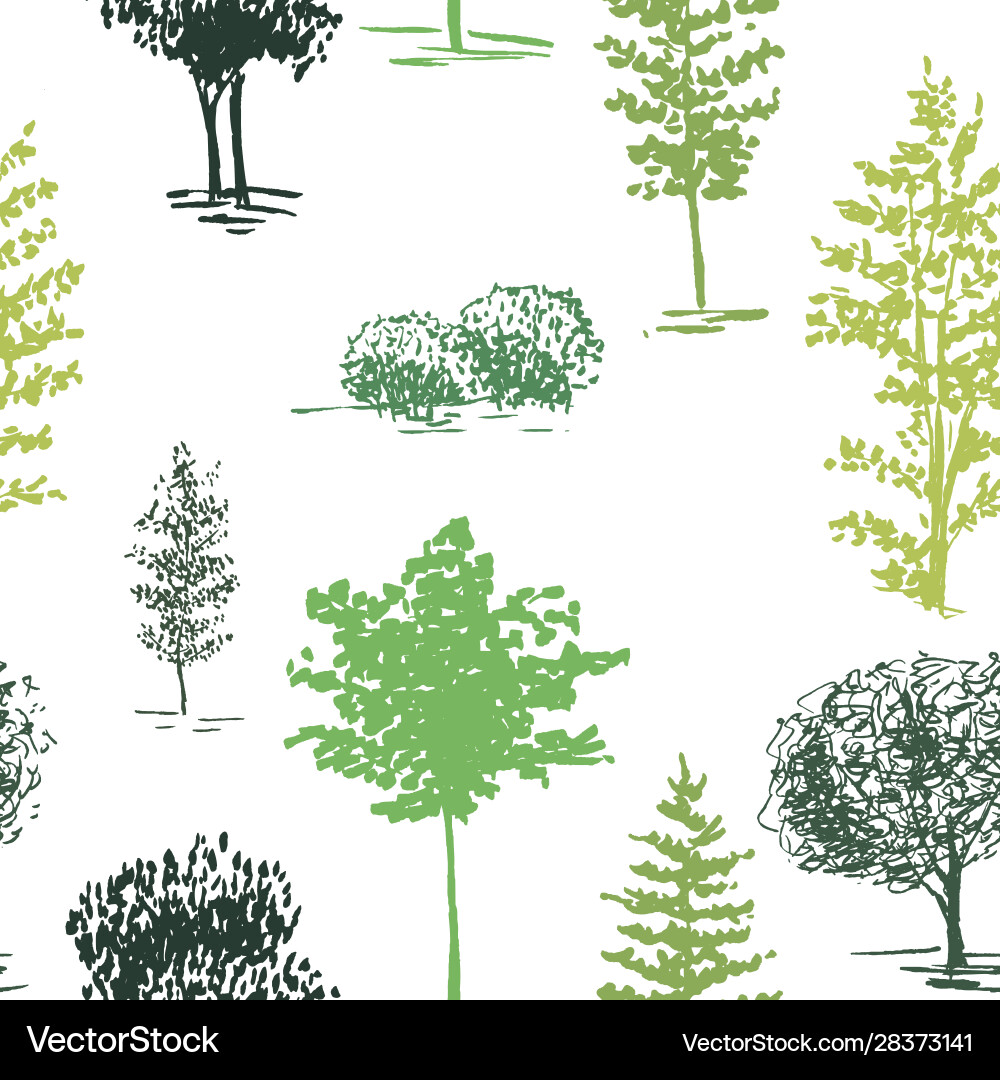 Trees sketch background seamless pattern Trees sketch background seamless pattern Vector Image