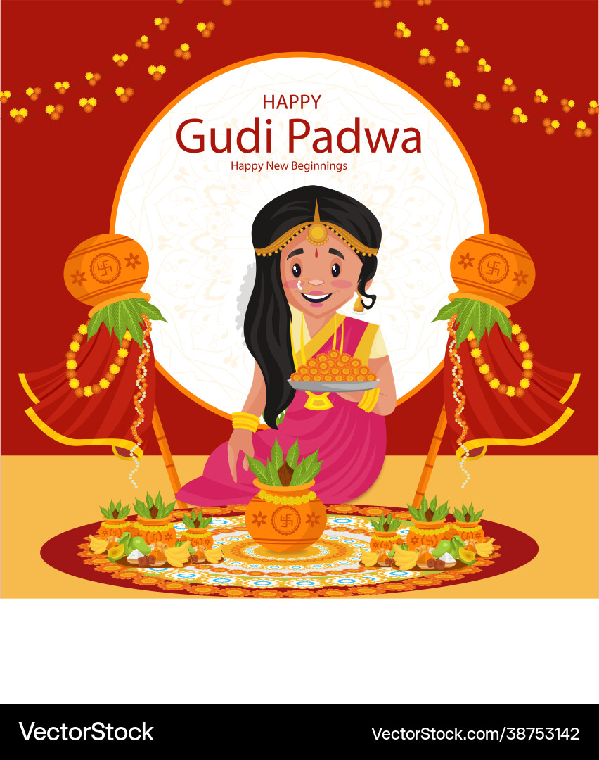 Banner design happy gudi padwa vector image