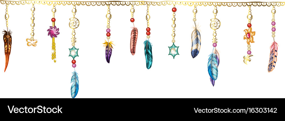Boho elements with feathers chain Vector Image