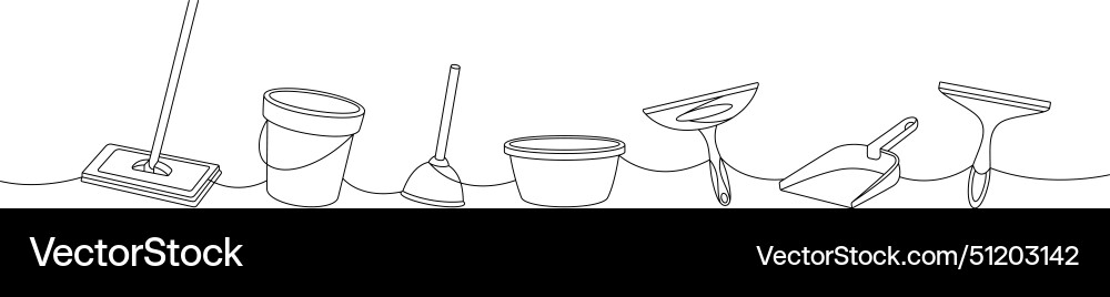 Cleaning tools one line continuous drawing floor vector image