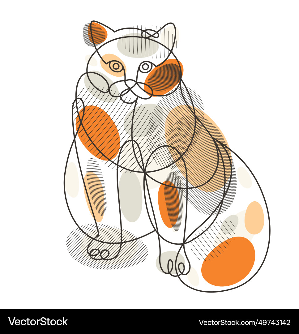 Fat and lazy cat line art linear drawing Fat and lazy cat line art linear drawing vector image
