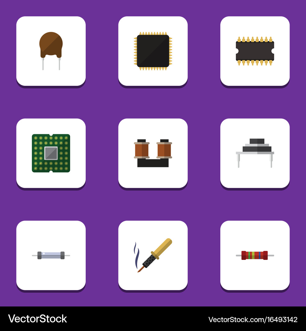 Flat icon appliance set of cpu microprocessor vector image