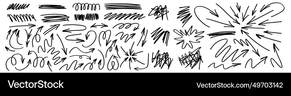 Grunge charcoal scribble stripes emphasis arrows vector image