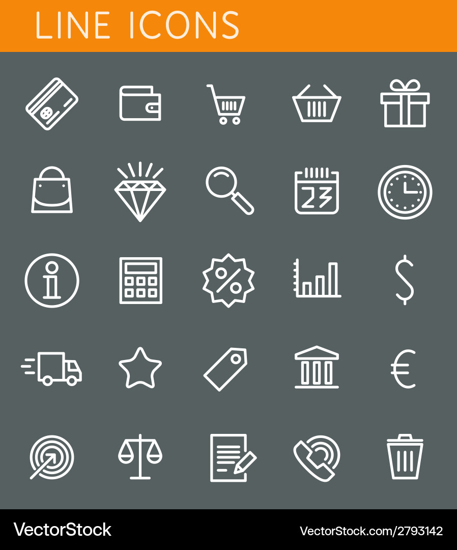 Line icons set shopping and sale objects web vector image