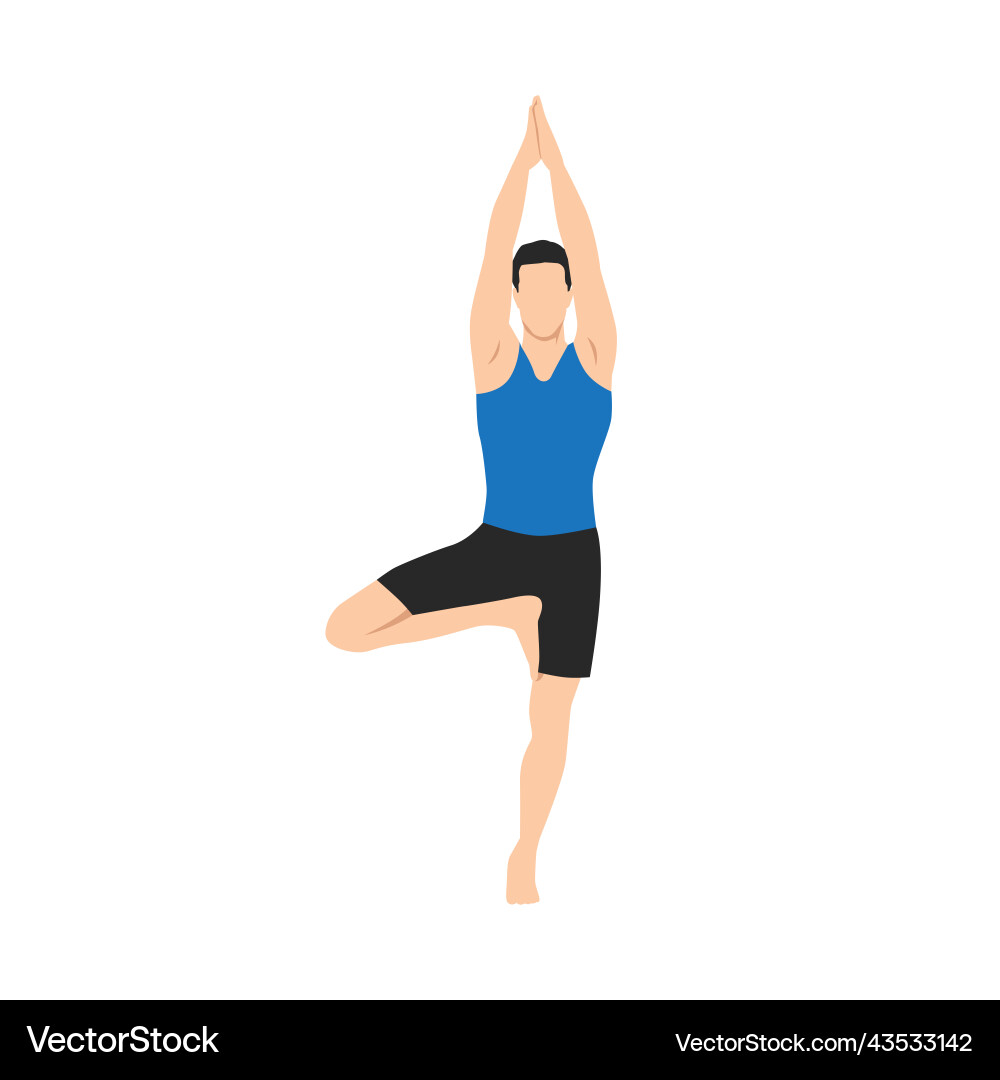 Man doing tree pose vrksasana exercise Man doing tree pose vrksasana exercise vector image