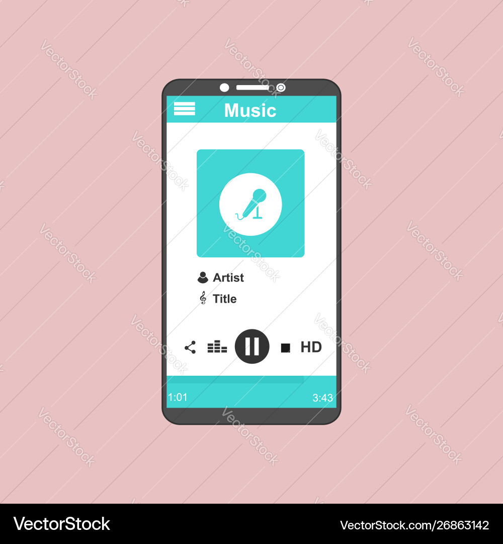 Media player application app template with flat Media player application app template with flat vector image