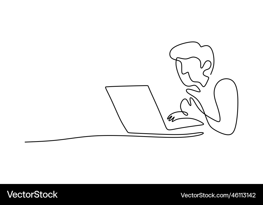 One continuous single line of man typing One continuous single line of man typing Vector Image