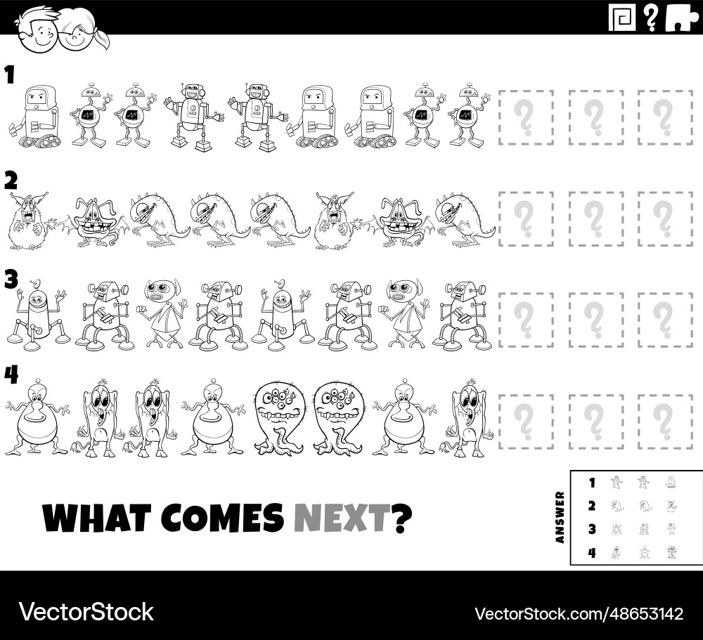 Pattern game with cartoon characters coloring page Pattern game with cartoon characters coloring page vector image