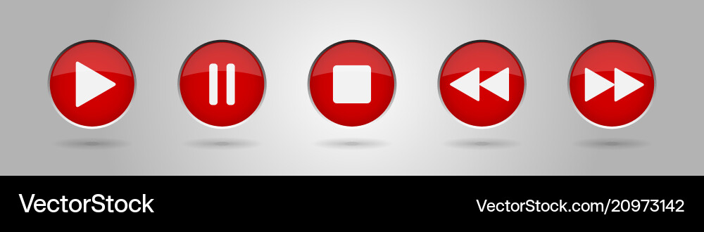 Red music control buttons set Vector Image