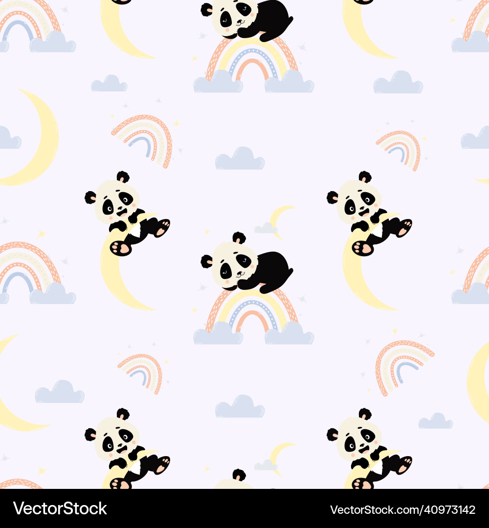 Seamless pattern with pandas cute sleeping panda Seamless pattern with pandas cute sleeping panda vector image