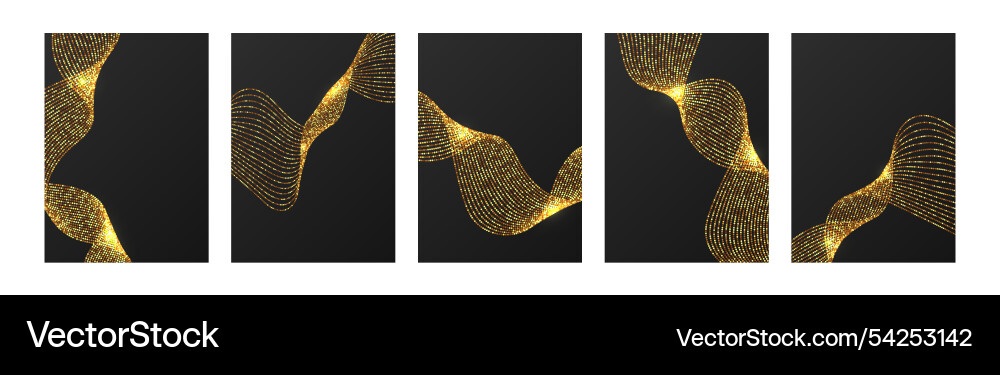 Set of cards with golden shiny wavy lines dynamic Vector Image