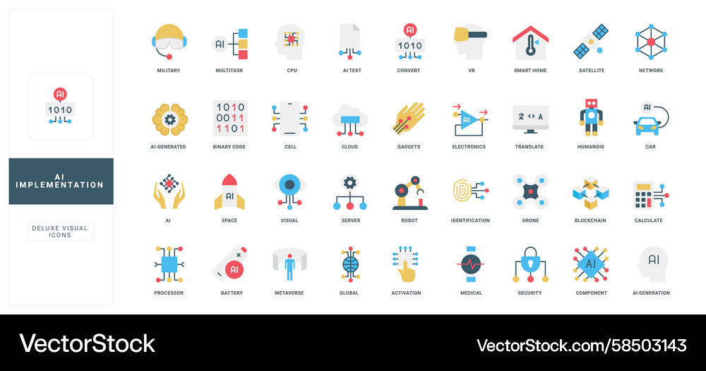 AI Implementation Icons - Tech & Innovation Vector Image